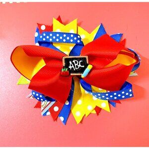 Back To School Hair Bows w/ Alligator Clips 'ABC Bow' Bright Colors Brand New